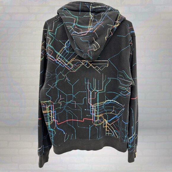 Y2K DC Shoes Subway Map Hoodie | Rare Neon Graphic Zip Up Size Medium - Picture 2 of 6